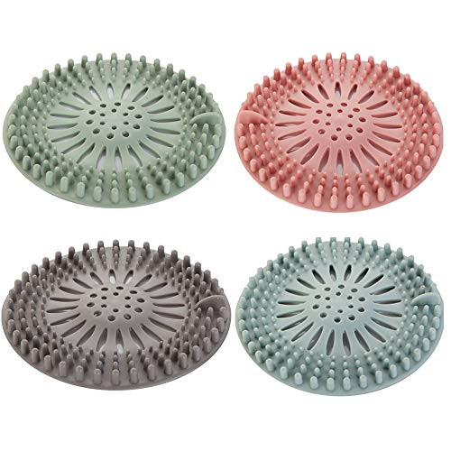 4Pcs Hair Catcher Durable Silicone Hair Stopper Shower Drain Covers Stopper Easy to Install and Clean Suit for Bathroom Bathtub and Kitchen (GreenplusRedplusPurpleplusBlue)