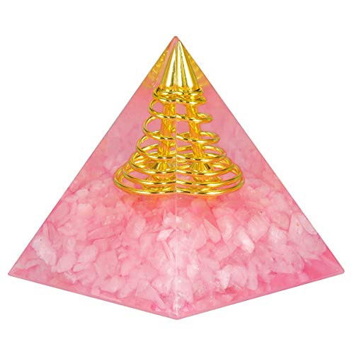 rockcloud Healing Crystal Gold Wire Orgone Pyramid Stone Figurine Energy Generator for Meditation Reiki Balancing, Rose Quartz