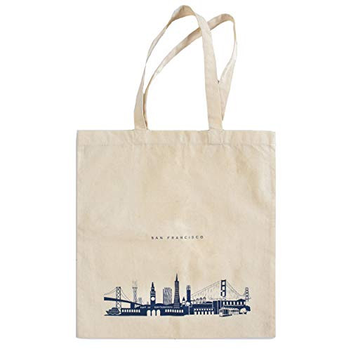 San Francisco Gifts, San Francisco Skyline Tote Bag w/ Landmarks  and  San Francisco Art  Navy 100percent Cotton Canvas San Francisco Tote Bag w/ Big Handles, Large 15 Tote Bag