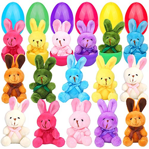 Aneco 16 Pack Filled Easter Eggs with Plush Bunnies Set Colorful Bunny with Fillable Easter Eggs for Easter Basket Stuffers Party Favors Supplies Basket Stuffers