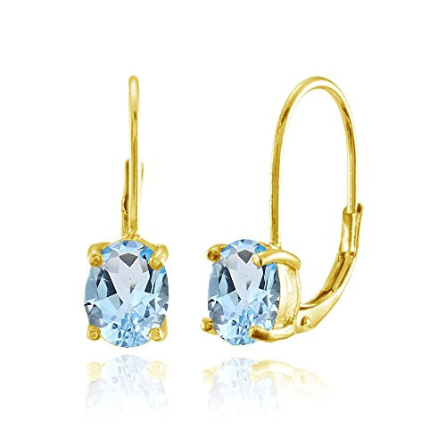 Yellow Gold Flashed Sterling Silver Blue Topaz 8x6mm Oval Leverback Earrings