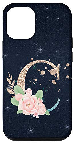 iPhone 12/12 Pro Floral Monogramm Letter C Stars Blue Background Case