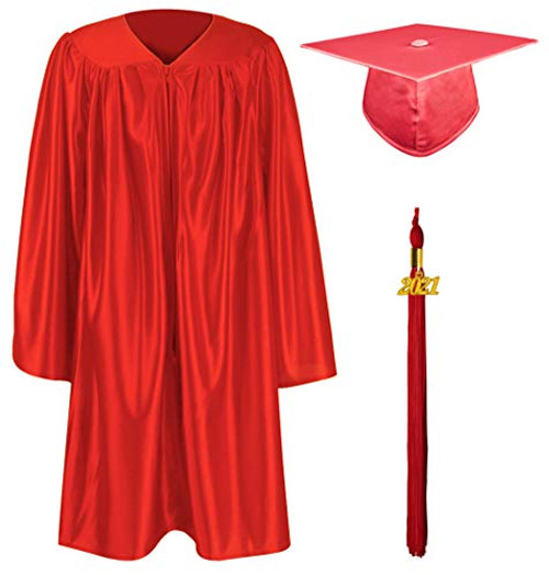 GraduationMall Shiny Kindergarten  and  Preschool Graduation Gown Cap Set with 2021 Tassel Red 27(3'6 inch-3'8 inch)