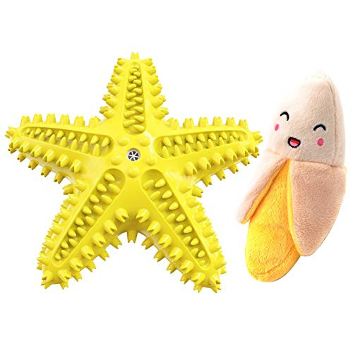 yeDu Dog Chew Toys Dog Toys Tough Durable Dog Squeaky Toothbrush Toys for Aggressive Chewers Large Breed Dental Care Teeth Cleaning (Yellow)