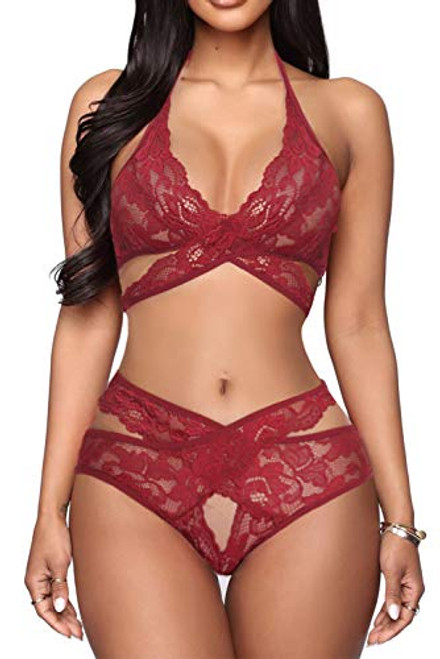 Donnalla Women Sexy Lingerie Set Two Piece Lace Bra and Panty Set Babydoll Sleepwear, Red, Small Donnalla Women Sexy Lingerie Set Two Piece Lace Bra and Panty Set Babydoll Sleepwear, Red, Small