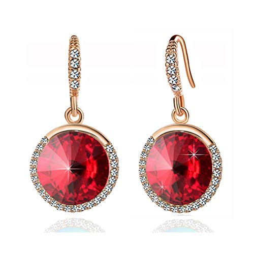 Swarovski Crystal Halo Round Drop Dangle Earrings for Women 14K Gold Plated Hypoallergenic Jewelry (Red)