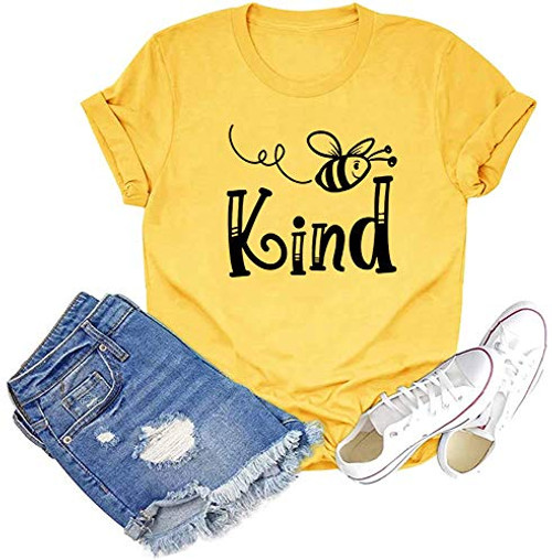 GEMLON Bee Kind Shirt Women Kindness Tshirt Cute Bee Graphic Teacher Short Sleeve Top Tees(S) Yellow GEMLON Bee Kind Shirt Women Kindness Tshirt Cute Bee Graphic Teacher Short Sleeve Top Tees(S) Yellow