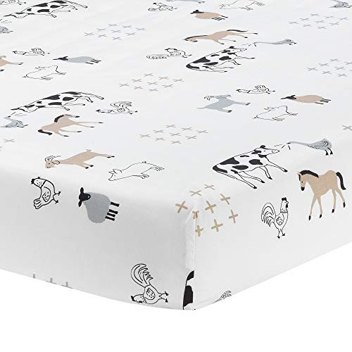 Lambs and Ivy Baby Farm Animals 100percent Cotton Fitted Crib Sheet - White Lambs and Ivy Baby Farm Animals 100percent Cotton Fitted Crib Sheet - White