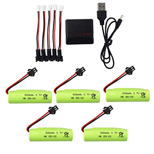 Fytoo 5PCS 3.7V 500mah Lithium Battery  and  5 in1 Charger for DE35 DE38 DE40 DE50 Double-Sided Tumbling Stunt RC Car Remote Control Car Spare Battery