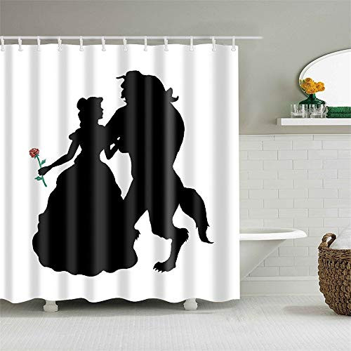 Shower Curtain Set with Hooks Abstract Shadow Beauty and the Beast Red Flower Bathroom Decor Mildew Resistant Antibacterial Waterproof Polyester Fabric Bathroom Accessories Bath Curtain 72 x 72 inches