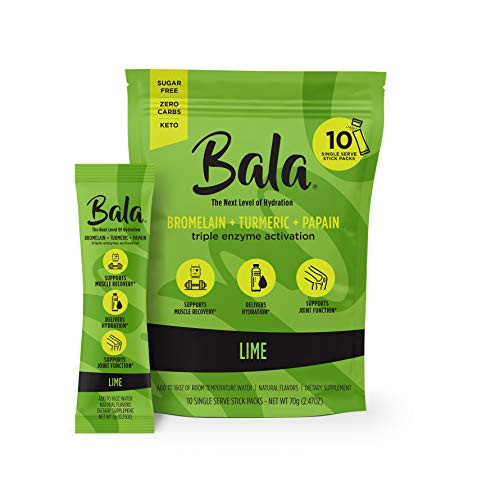 Bala Enzyme Electrolyte Powder - Post Workout Turmeric Recovery Hydration Supplement - Keto Sugar-Free Gluten-Free Replenishment Drink (10 Pack, Lime)