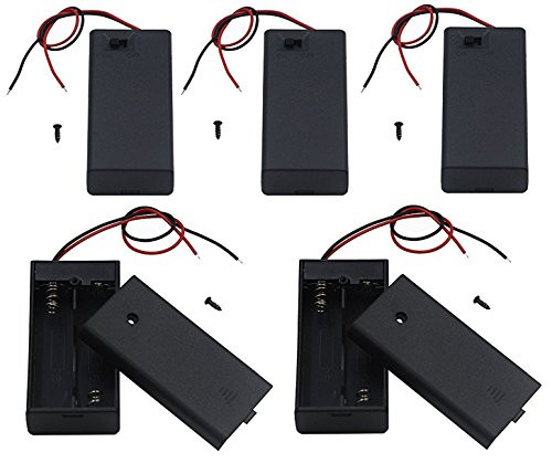 LAMPVPATH 5Pcs 2 AA Battery Holder with Switch, 2X 1.5V AA Battery Holder Case with Wire Leads and ON/Off Switch(5 Pack)