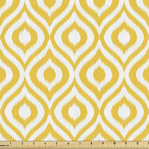 Lunarable Yellow Fabric by The Yard, Ikat Style Pattern with Ogee Shapes Waves and Curves Design Print, Decorative Fabric for Upholstery and Home Accents, 1 Yard, White Yellow Lunarable Yellow Fabric by The Yard, Ikat Style Pattern with Ogee Shapes Waves and Curves Design Print, Decorative Fabric for Upholstery and Home Accents, 1 Yard, White Yellow