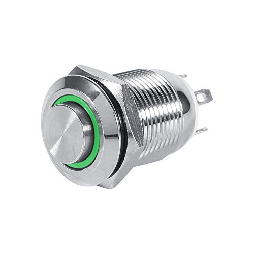 12mm Momentary Push Button Switch, Car LED Power Push Button Switch 1NO Switch 4 Pin Suitable for 12mm Mounting Hole(Green)