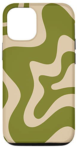 iPhone 12/12 Pro Retro Liquid Swirl Abstract Pattern in Olive Green and Beige Case