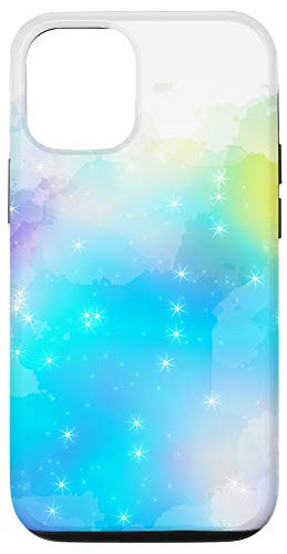 iPhone 12/12 Pro Pretty Blue Galaxy Nebula Clouds With Stars On White Case