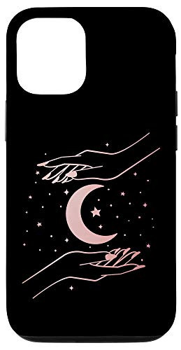 iPhone 12/12 Pro Witch Hands Rose Pink with Crescent Moon and Stars on Black Case