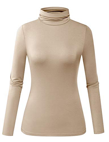 Herou Women's Long Sleeve Lightweight Soft Pullover Turtleneck Tops (Apricot, XX-Large)