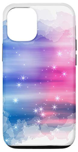 iPhone 12/12 Pro Pretty Blue And Rose Galaxy Nebula Cloud With Stars On White Case