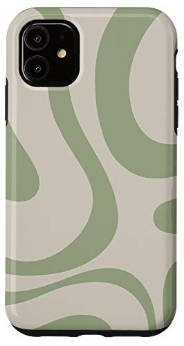 iPhone 11 Retro Liquid Swirl Abstract Pattern in Sage Green and Beige Case