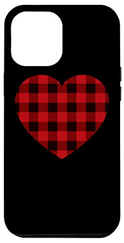 iPhone 12 Pro Max Valentines Day Buffalo Plaid Check Pattern Love Heart Case