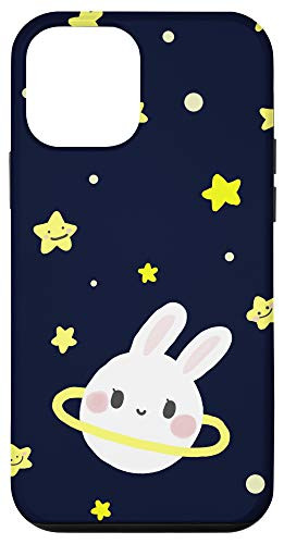 iPhone 12 mini Cute Little Bunny Rabbit Planet  and  Sparkly Stars Graphic Case