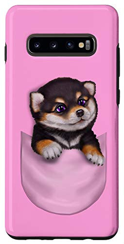Galaxy S10plus Black Tan Shiba Inu Dog in Pocket Case