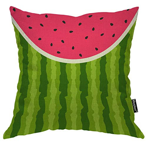 Moslion Watermelon Pillows Decorative Pillow Case Summer Fruit with Black Seeds Red Slice Polka Dot Green Striped Skin Throw Pillow Cover Square Cushion Accent Cotton Linen Home 18x18 Inch