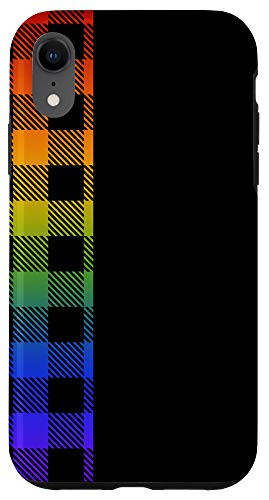 iPhone XR Rainbow Pride Buffalo Check Flannel Plaid Stripe On Black Case