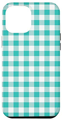 iPhone 12 Pro Max tourquoise and  White Gingham Check Pattern Case