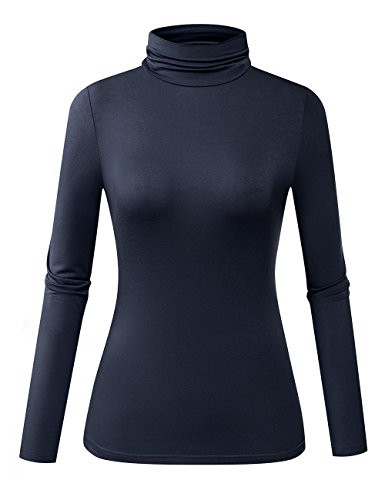 Herou Women's Long Sleeve Lightweight Pullover Soft Turtleneck Tops Navy Blue