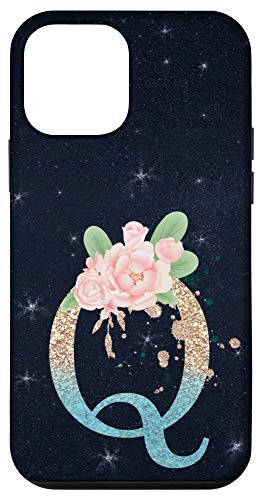 iPhone 12 mini Floral Monogramm Letter Q Stars Blue Background Case