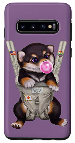 Galaxy S10 Black Tan Shiba Inu Dog in Baby Carrier with Bubble Gum Case