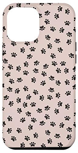 iPhone 12 Pro Max Dalmatian Pattern, Brush Stroke Black Dog Paw, Beige Case