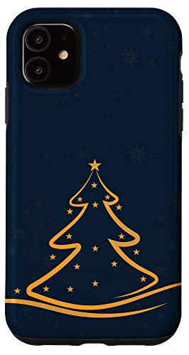 iPhone 11 Gold Merry Christmas Tree Winter Scene Snowflakes Stars Case