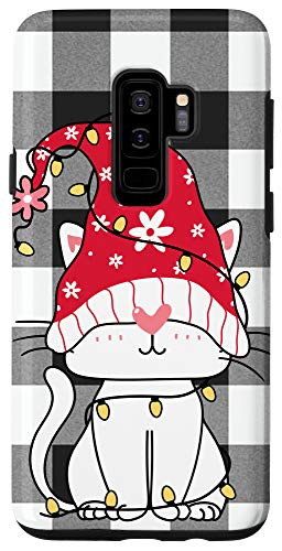 Galaxy S9plus Christmas Cat Buffalo Plaid Check Kitty Gnome Cute Red White Case