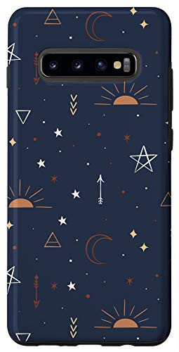 Galaxy S10plus Navy blue celestial moon and stars boho pattern Case