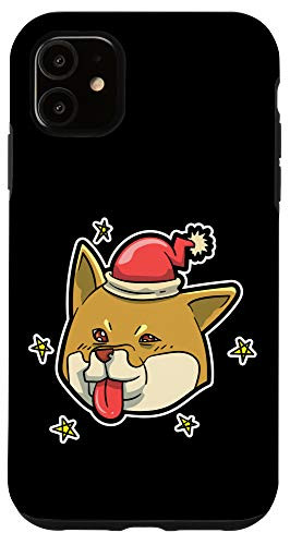 iPhone 11 Christmas Ainu Dog Canis Lupus Image Wearing Santa Hat Stars Case