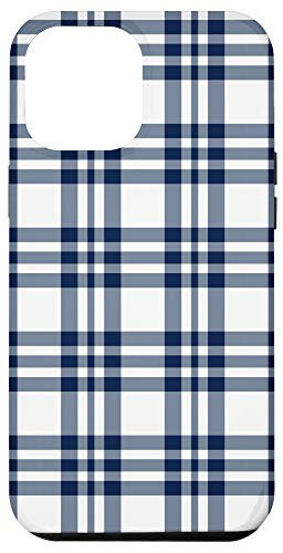 iPhone 12 Pro Max Navy Blue  and  White Sripe Gingham Check Navy Plaid Case