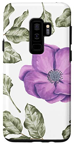Galaxy S9plus Violet Purple Clematis and Leaf Green Floral Pattern Design Case