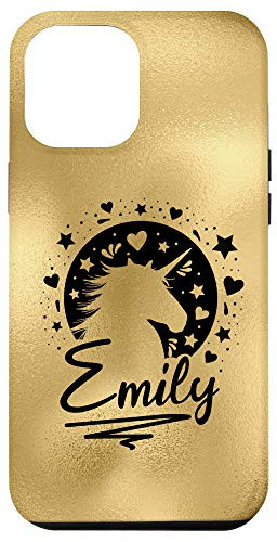 iPhone 12 Pro Max Emily Name Gift Gold Unicorn Believe Hearts  and  Stars Galaxy Case