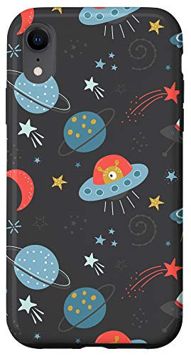 iPhone XR Outer space stars moon planets alien space ship design Case