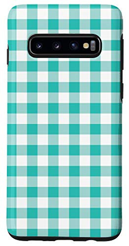 Galaxy S10 tourquoise and  White Gingham Check Pattern Case