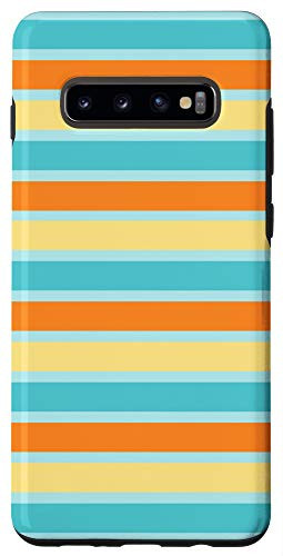 Galaxy S10plus Cute Blue Tan and Orange Trendy Stripes Phone Case