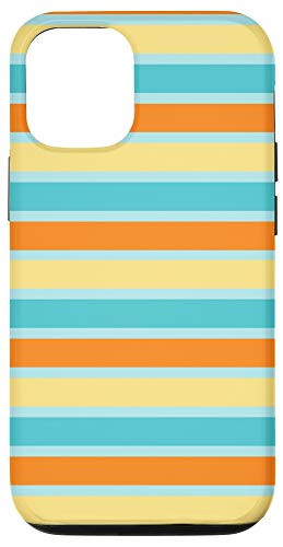 iPhone 12/12 Pro Cute Blue Tan and Orange Trendy Stripes Phone Case