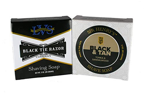 Luxury Shave Soap Puck Combo, Black  and  Tan (Sandalwood  and  Tonka), LVS (Lavender, Vanilla, Sandalwood, Smooth  and  Comfortable Shave, Shaving Soap