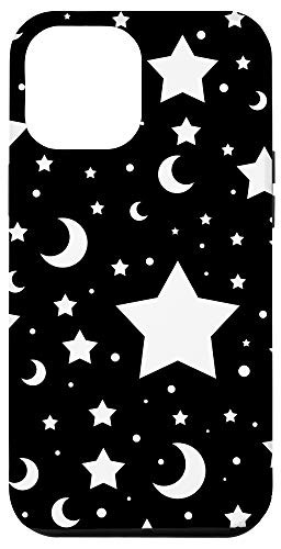 iPhone 12 Pro Max Stars Moons Cute Space Black White Galaxy Gift for Girls Case