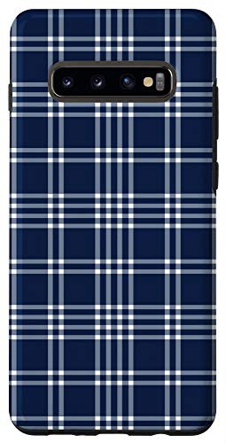 Galaxy S10plus Navy Blue  and  White Sripe Gingham Check Plaid Case