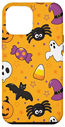 iPhone 12 Pro Max Spooky Cute Ghost Pumpkin Stars Black Halloween Pattern Case Case