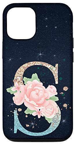 iPhone 12/12 Pro Floral Monogramm Letter S Stars Blue Background Case